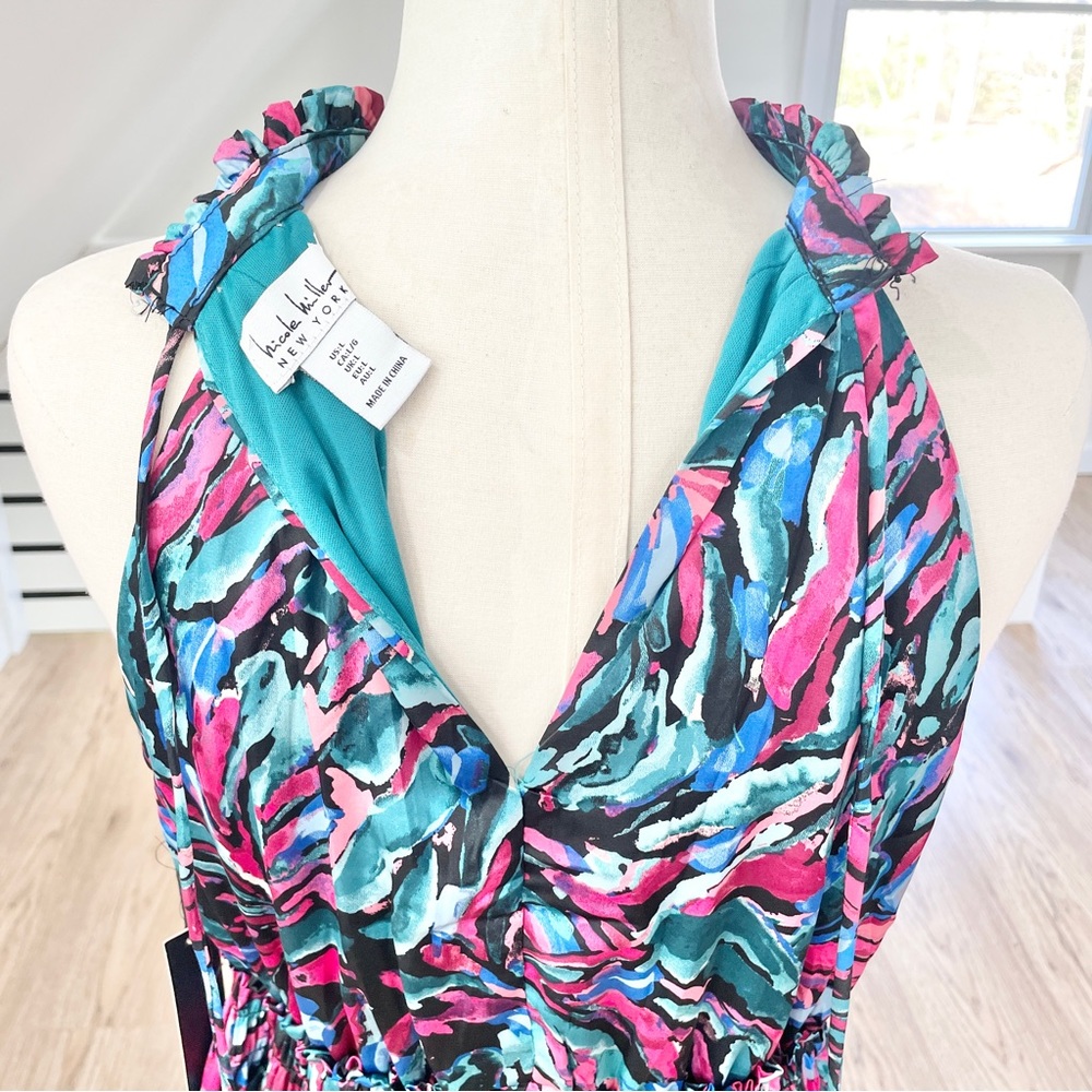 Nicole Miller, pink and blue colorful maxi / midi dress - Picture 5 of 8